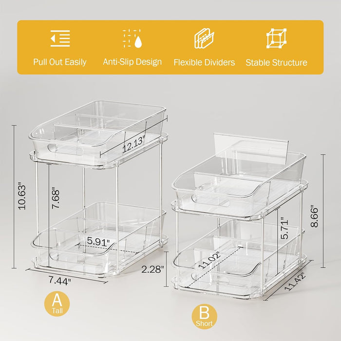 Bathroom Under Sink Organizers and Storage, 2 Pack, Clear