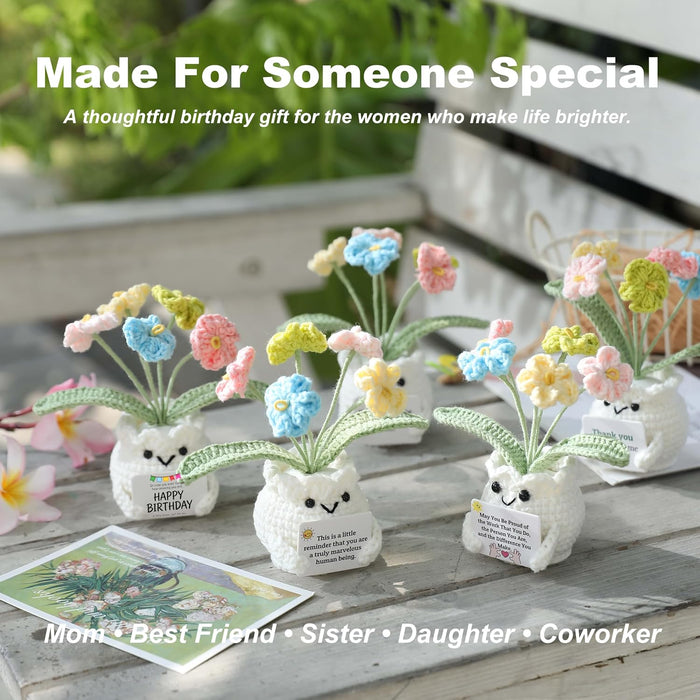 Crochet Forget Me Not Flower Pot Birthday Gifts for Women