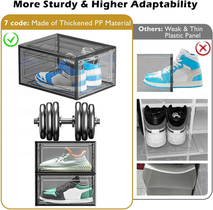 Sturdy Clear Shoe Organizer with Magnetic Door, Stackable Shoe Storage Box
