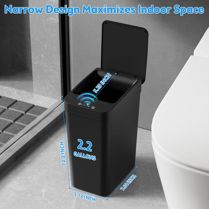 Bathroom Trash Can with Lid, 2 Pack 2.2 Gallon Automatic Touchless Garbage Can, Small Motion Sensor Smart Trash Can, Sli