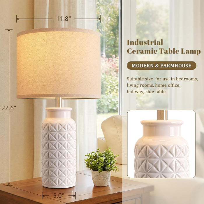 22.6" Modern Ceramic Bedside Lamps Set of 2, Lamps for Bedroom,White