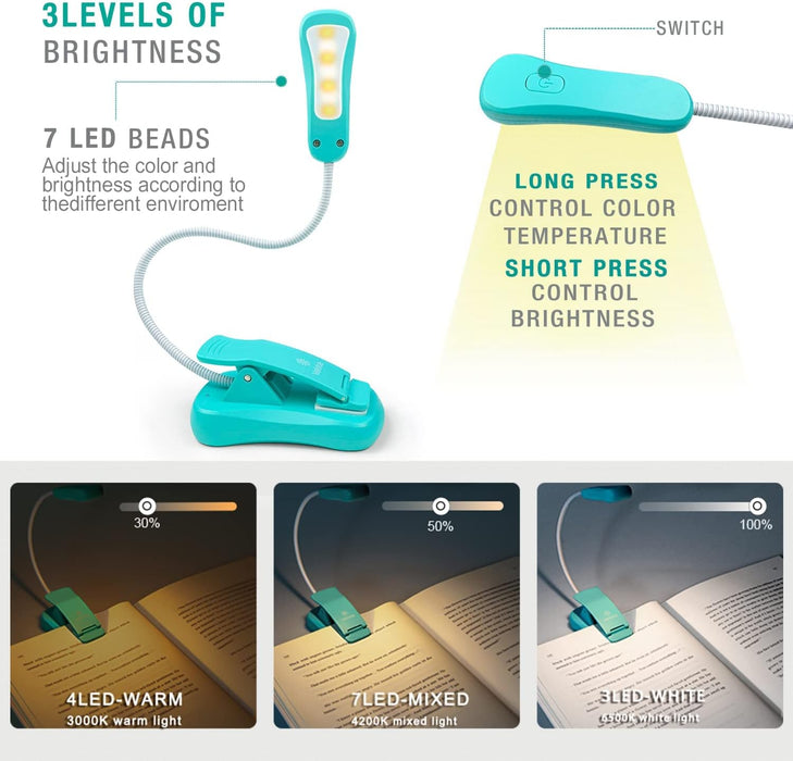 Rechargeable Book Light for Reading in Bed(Blue)