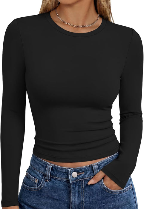 Womens Long Sleeve T Shirts Fall Fashion Basic Y2K Tops 2026
