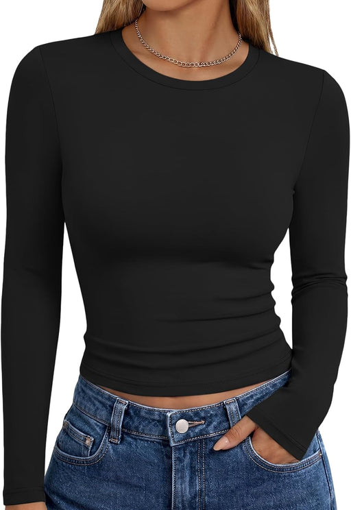 Womens Long Sleeve T Shirts Fall Fashion Basic Y2K Tops 2026