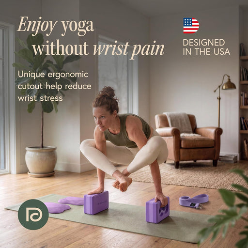 Yoga Blocks Wrist Support; Yoga Blocks 2 Pack with Knee Pads and Strap to Put Less Weight on Wrists; Durable, Versatile 