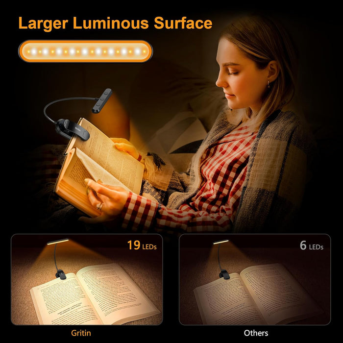 Rechargeable Book Light for Reading in Bed with 19 LED