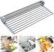 Over the Sink Dish Drying Rack, Roll up Sink Dish Drainer Rack Foldable Kitchen Stainless Steel Dish Rack Sink Drying Ra