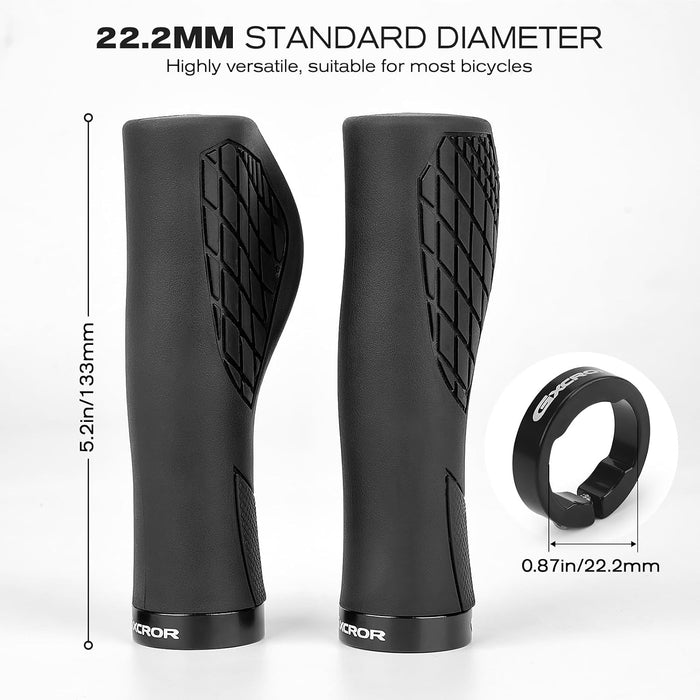 Bike Grips,Ergonomic Bicycle Handlebars Grips Shock Absorbing Dual-Density Silicone,Universal 22.2mm Fit with 3D Non-Sli