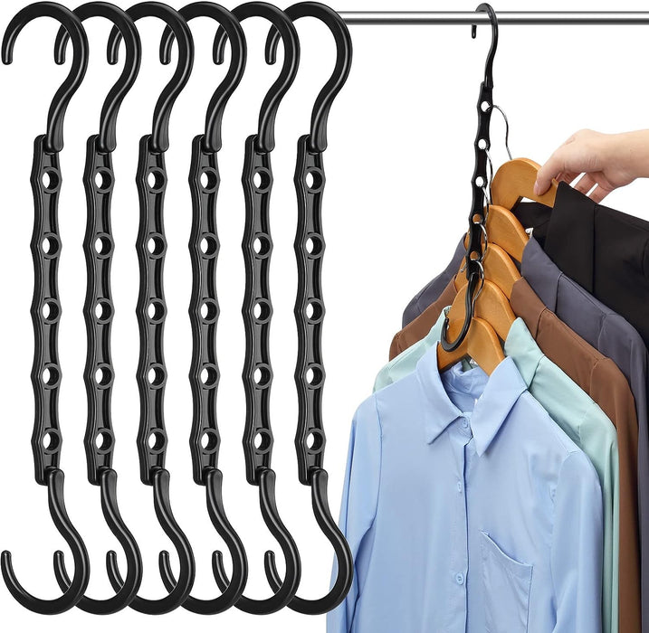 6 Pack-Closet-Organizers-and-Storage, Space-Saving-Hangers Black
