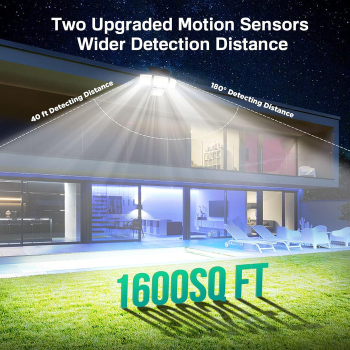 Solar Outdoor Lights - 3000LM 188 LED Motion Sensor Outdoor Lights, 4 Heads Security Light,IP65 Waterproof, Easy Install