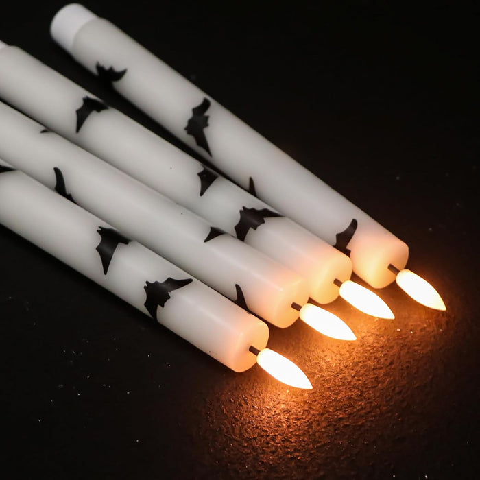 Halloween Flameless Taper Candles with Remote Timer, Bat Prints