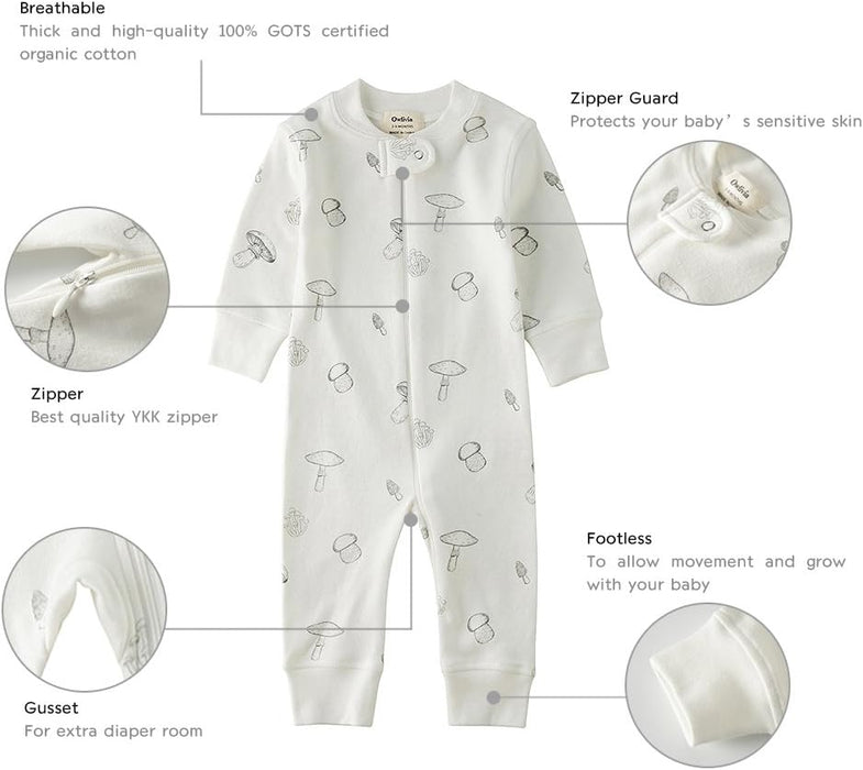 Organic Cotton Baby Boy Girl Zip up Sleep N Play, Footless, Long Sleeve