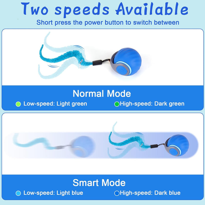 Interactive Cat Toy Ball - Automatic Interactive Cat Toys for Indoor Cats with 3 Tails, 2 Speeds Rechargeable Cat Enrich