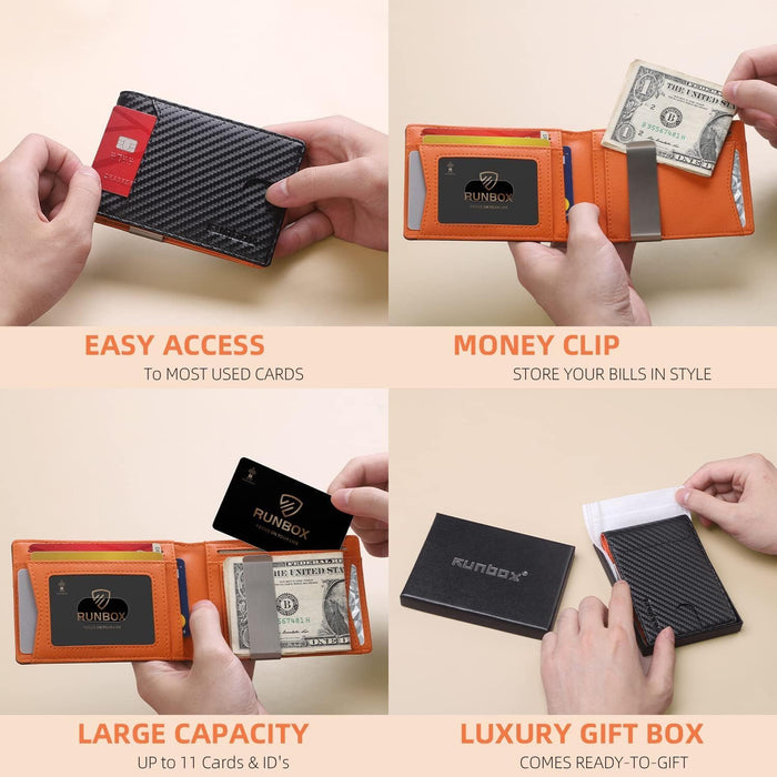 Slim Wallet for Men - RFID Blocking Leather Bifold with Money Clip