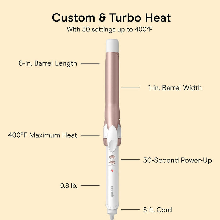 Curling Iron, Double Ceramic, 1" Barrel, White/Rose Gold