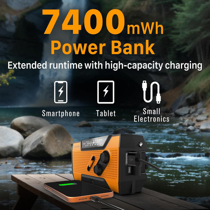 NOAA Emergency Weather Radio A1 7400mWh Solar Hand Crank (Orange)