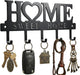 Entryway Wall Key Holder with 5 Hooks, Metal Key Rack Wall Mount for Keys, Bags and Leashes, Decorative Organizer for Entryway, Mudroom or Hallway, Sweet Home Design, 9.8 inches, Black