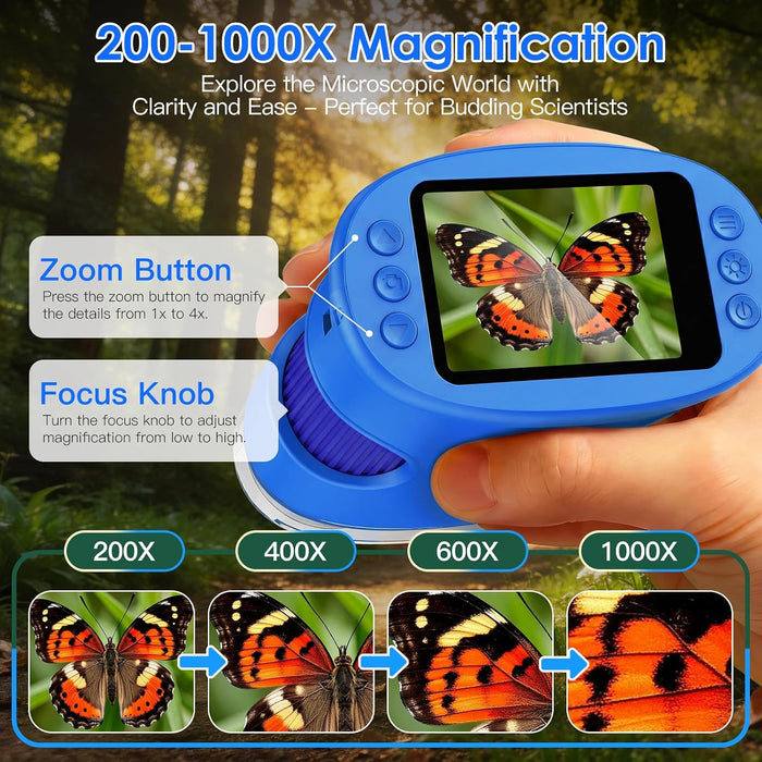 4K 1000X Handheld Digital Microscope for Kids with 2.0" IPS Screen(Blue)