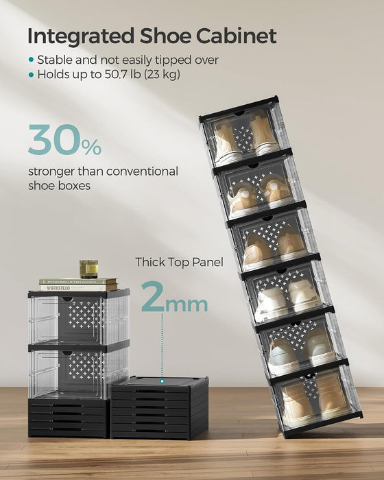 Foldable Shoe Boxes, 6-Tier for 18 Pack, Fit up to US size 13