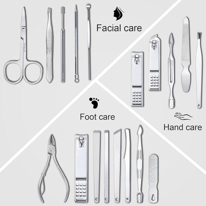 Manicure Set 18Pcs Stainless Steel Nail Clippers Set with Case Black