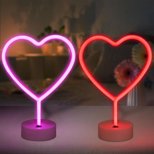 2 Pack Heart Neon Signs, Pink LED Lights, USB or Battery Powered