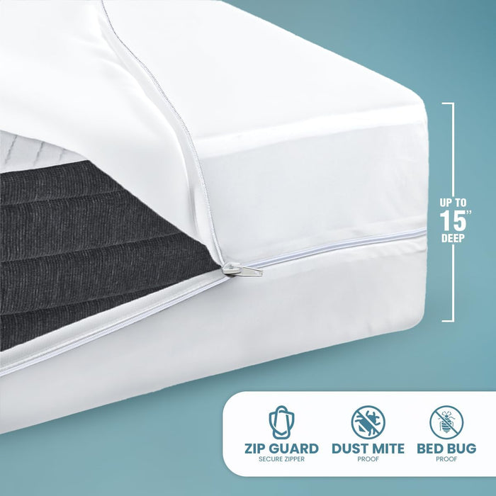 Waterproof Mattress Protector Queen Size, Zippered Mattress Encasement Bed Bug and Dust Mite Proof, Absorbent Six-Sided Mattress Cover