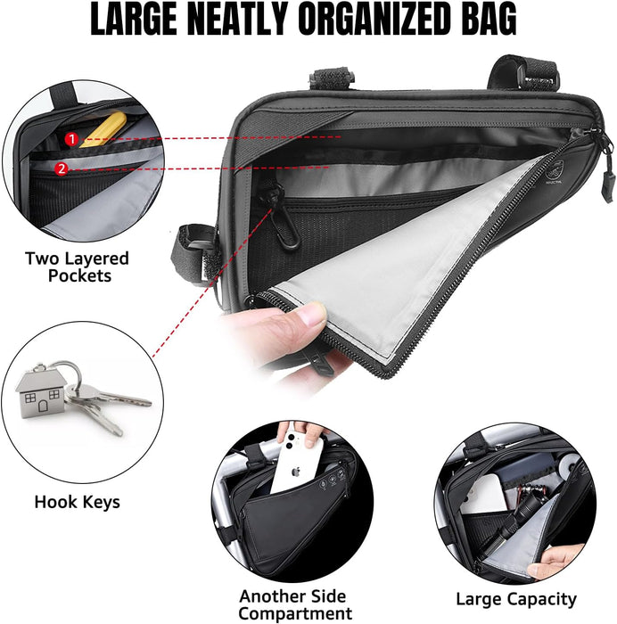 Bike Frame Bag - Water-Resistant Reflective Triangle Storage Bag, 2L