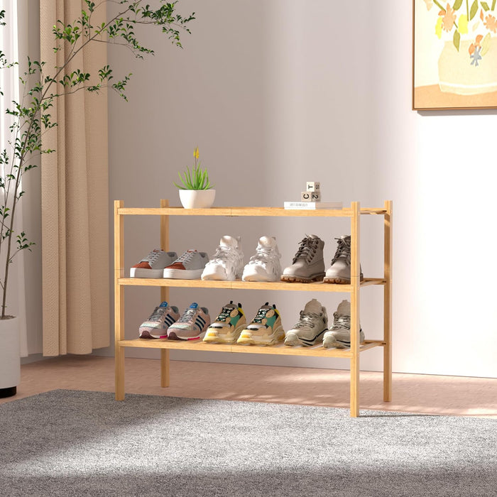 3 Tier Bamboo Shoe Rack for Closet Free Standing Wood Shoe Shelf Storage Organizer for Entryway Small Space Stackable 27