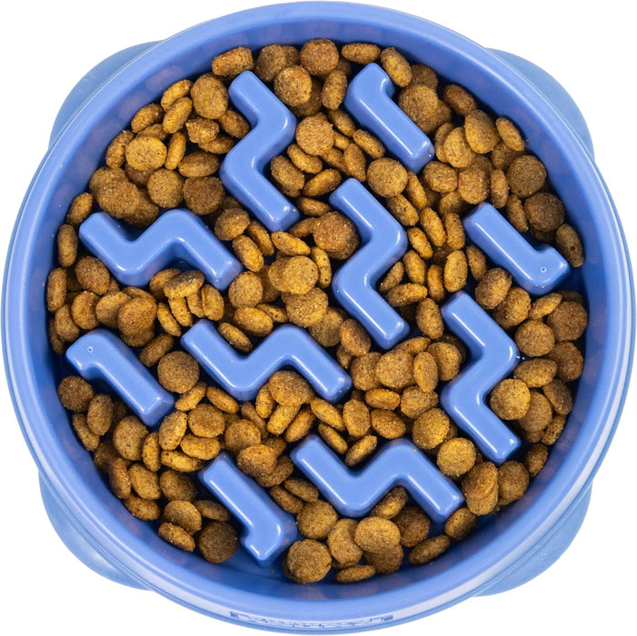 Fun Feeder Slo Bowl – Medium 2‑Cup Capacity, Slow Feeding, Small to Medium Dogs & Cats, Non-Slip, Blue, Notch Pattern