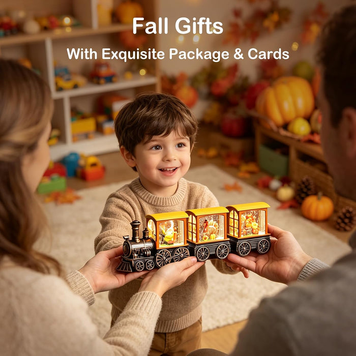 Fall Snow Globe Lantern Fall Decorations for Home, Lighted Fall Decor with Pumpkin Turkey Gnome Train, 6H Timer Thanksgi
