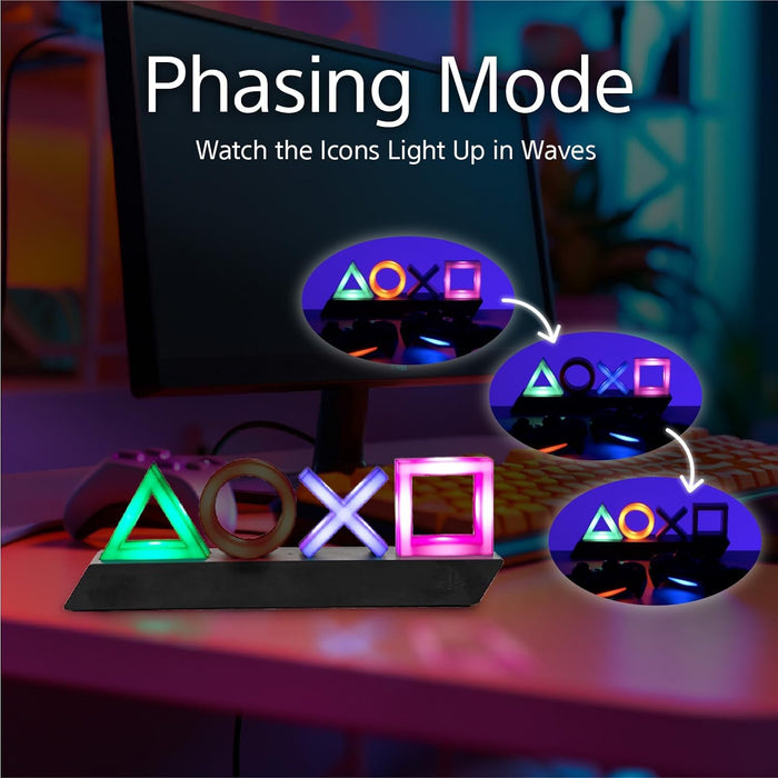 Playstation Controller Icons Light with 3 Light Modes - Sound Reactive, Dynamic Phasing, and Standard Mode - Gaming Desk