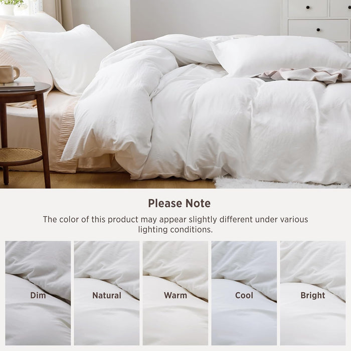 Prewashed Duvet Cover Queen, Cotton-Like Soft Bedding Set, White