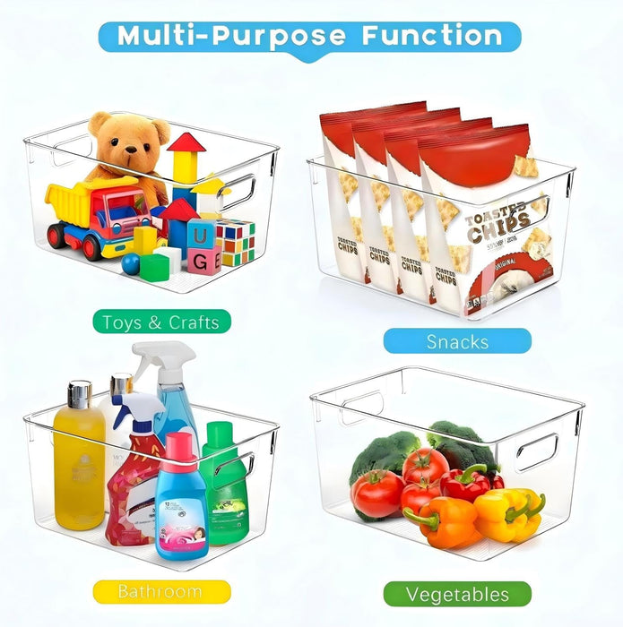 Set of 8 Clear Plastic Storage Bins, 4 Large and 4 Small Stackable Storage Containers for Pantry Organization and Kitche