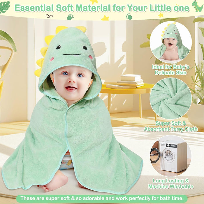 4 PCS Baby Bath Towels Set for Newborn Infant Toddler Essentials (Dinosaur)