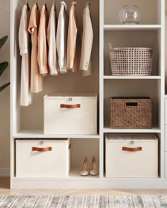 2 Pack Shoe Storage Organizer With Clear Lid-for Closet Wardrobe , Beige