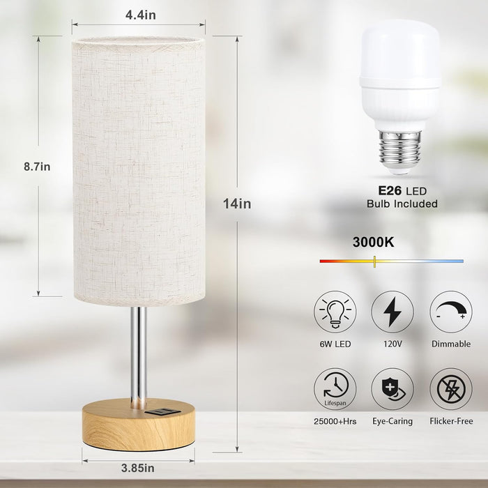 Bedside Table Lamp for Bedroom - 3-Way Dimmable Touch Lamp, USB A+C