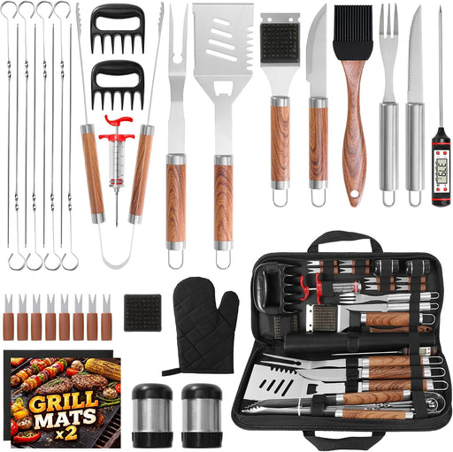 35PC BBQ Grill Tools Set – Heavy Duty Stainless Steel Grill Accessories Kit with Case, Meat Thermometer, Injector, Claws