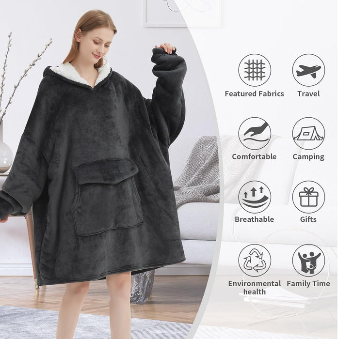 Grey Blanket Hoodies for Women and Men Adult Oversize Wearable Blanket Hoodies for Soft and Warm
