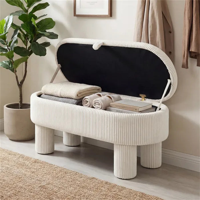 Corduroy Storage Bench with Hidden Compartment