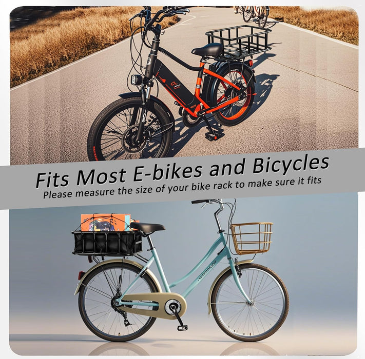 Bike Basket Rear, Large Bicycle Basket with Cargo Net, Liner and Waterproof Cover for Electirc Bike, Ebike and Bikes, Large Capacity Wire Bakset