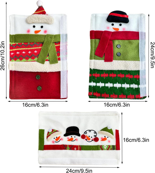 3 Piece Set Christmas Snowman Refrigerator Door Handle Covers Appliance Handle Covers Christmas Decorations Fits Standar