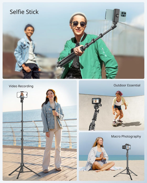 62" Phone Tripod, Extendable Selfie Stick with Wireless Remote