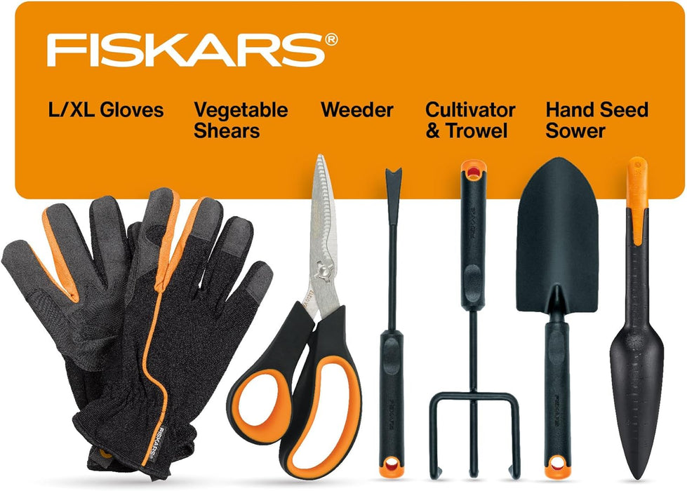 Fiskars 6-Piece Vegetable Gardening Essentials Tool Set w/Garden Shears