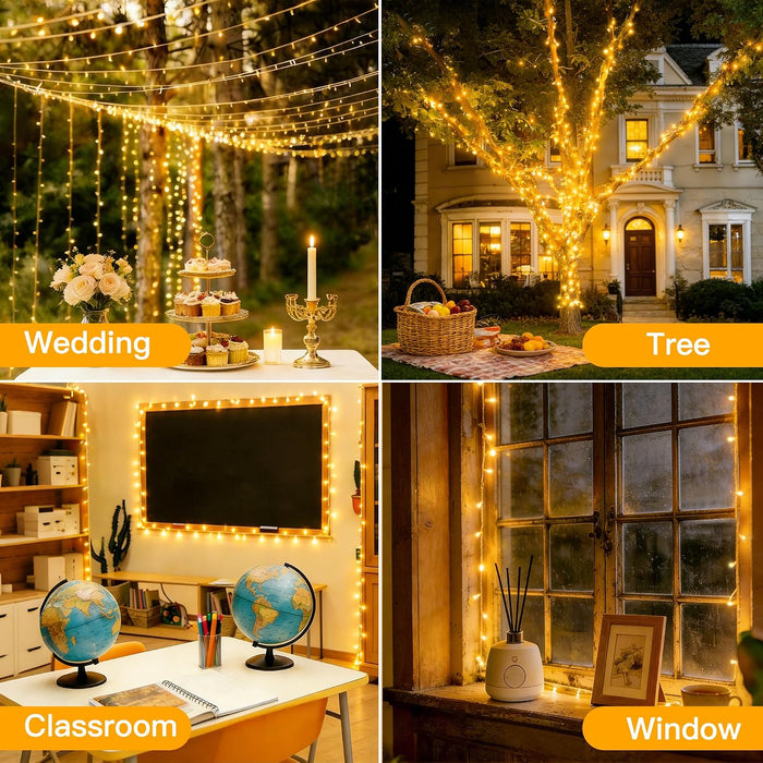 Christmas Lights 200LED 60FT Indoor, Warm White Connectable Plug in String Light Outdoor, 8 Modes Waterproof Timer LED Fairy Lights for House Outside Bedroom Patio Balcony