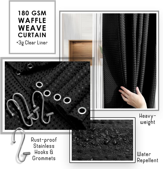 Black Bathroom Set, Shower Curtain Set, Bathroom Accessory Set