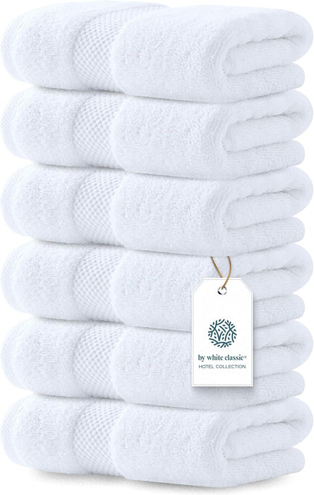 Luxury White Hand Towels - 100% Turkish Cotton, 16x30, 6 Pack