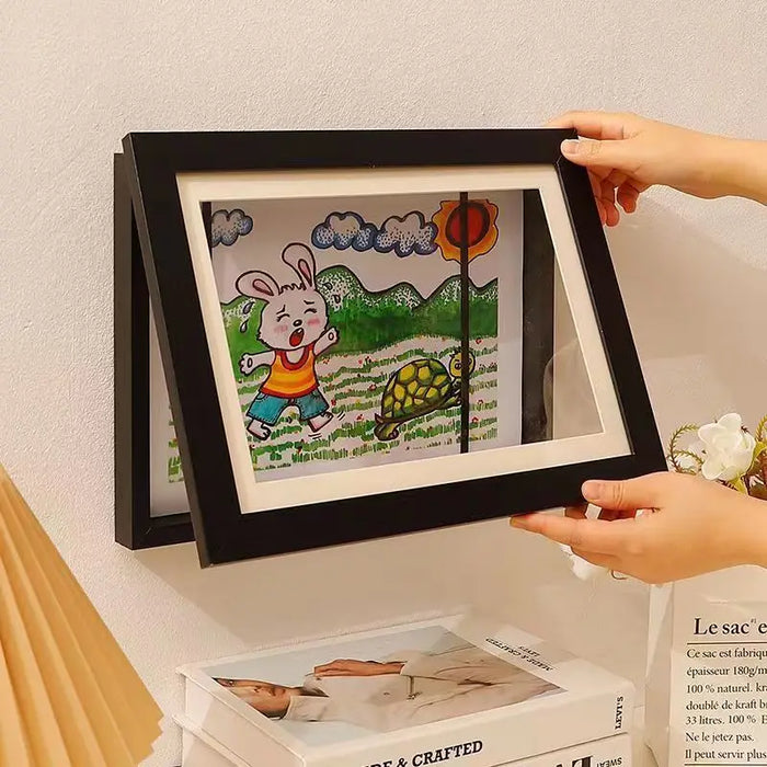 Magnetic Wooden Flip Art Photo Frame, A4 Photo Frame, DIY Photo Frame, Children'S Storage Display Frame, Home Decoration