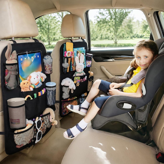 Backseat Car Organizer w/ 10 Storage Pockets 11" Tablet Holder, 2 PCS Black