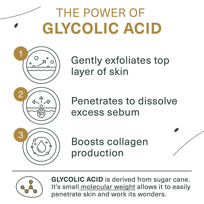 Glycolic Acid Face Wash - Facial Cleanser and Scrub - 10% Glycolic Acid, AHA - Salicylic Cleanser - 6 fl. oz
