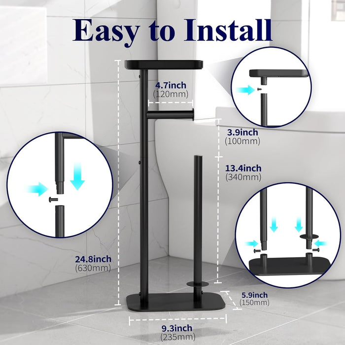 Metal Toilet Paper Holder Free Standing, Medium, Black